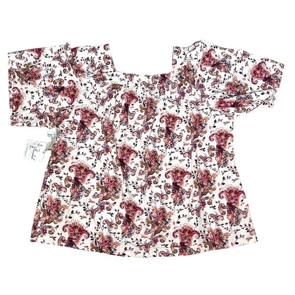 Caffe Marrakesh Square Neck Floral Button Up Linen Blouse Size XL NWT - Picture 3 of 9